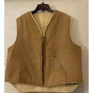 Mens Vintage Canvas, Sherpa Wool Lined Vest XXL 2XL Made USA Hunt Fish Sportsman